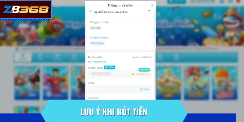 Phải xác minh thông tin cá nhân của người chơi trước khi rút thưởng